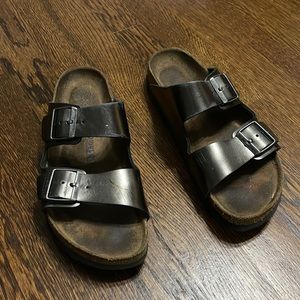 Birkenstock Arizona Metallic Anthracite leather sandals size 41